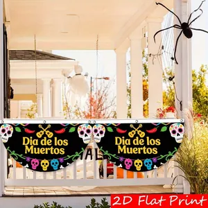Vibrant Dia de los Muertos half-round banner flags for Halloween outdoor porch party decor