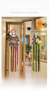 Day of the Dead hanging skeleton decorations with colorful foil streamers