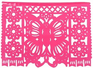 Close-up of pink butterfly papel picado banner for Mexican Day of the Dead party