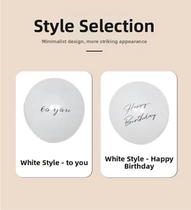Style selection view of white party balloons with Happy Birthday and to you prints.