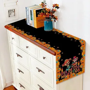 Dia de los Muertos table runner with sugar skull pattern for Mexican festival decor