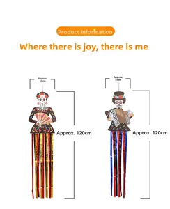 Dimensions of skeleton hanging decorations for Day of the Dead and Halloween outdoor decor.
