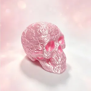 Vintage 3D Printed Floral Carving Skull Figurine Dark Gothic Pink Sugar Skull For Halloween Day of the Dead Desktop Home Decor