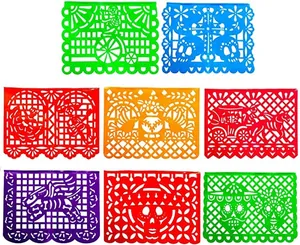 Colorful Mexican Papel Picado felt banners with Day of the Dead skull and skeleton patterns