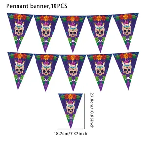 10pcs Mexican Day of the Dead sugar skull themed pennant banner set for party decoration