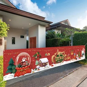 Large Merry Christmas outdoor banner with festive Santa and snow globe illustrations