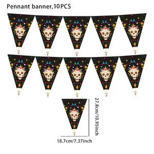 10-piece Mexican Day of the Dead pennant banner with colorful sugar skull party design