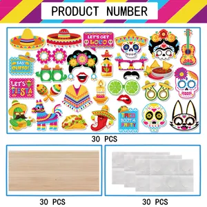 Comprehensive 30-piece Mexican fiesta party photo booth props set with accessories