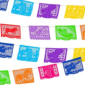 Vibrant Mexican Papel Picado felt banner garlands for Day of the Dead and Fiesta decor