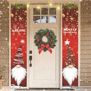 Decorative set of 2 Christmas gnome door banners with Welcome and Merry Christmas text
