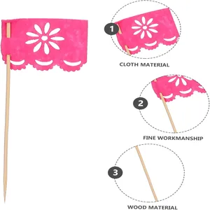 Detailed features of Mexican Day of the Dead felt flag cupcake topper decorations