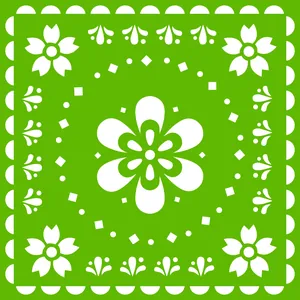 Detailed green and white floral pattern of Mexican Papel Picado for Day of the Dead decor
