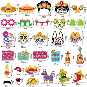 Detailed dimension specifications for Mexican Fiesta and Day of the Dead party photo booth props