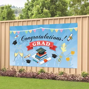 Large graduation backdrop banner with Congratulations GRAD text for outdoor party decor