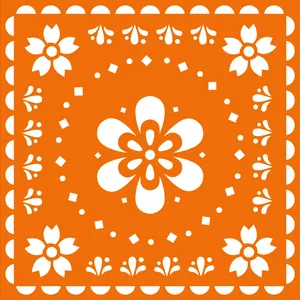 Detailed orange Mexican Day of the Dead floral pattern for party tableware decoration