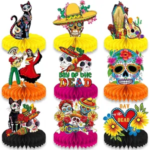 Mexican Day of the Dead Theme Party Decoration Honeycomb Centerpieces Sugar Skull Skeleton Desktop Decor For Festival Banquet