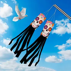 Manche à air de décoration extérieure Jour des Morts avec motifs tête de mort