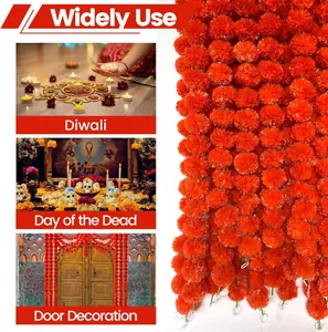 Close-up of orange marigold garlands showing festive use cases for Diwali and Day of the Dead