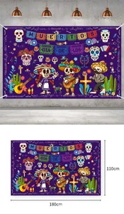 Day of the Dead backdrop banner for party decoration, 180x110cm large size details