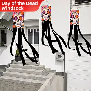Manche à Air Drapeau Jour Des Morts Halloween Décoration Jardin Extérieur Polyester Motif Crâne De Sucre Sac Vent