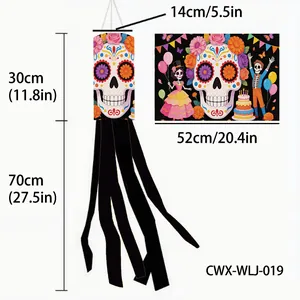 Décoration de manche à air mexicaine Jour des Morts avec motif de crâne en sucre coloré