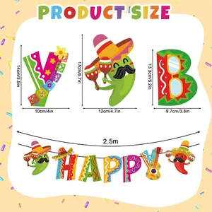 Detailed dimensions for Mexican Fiesta birthday banner with cactus party decorations