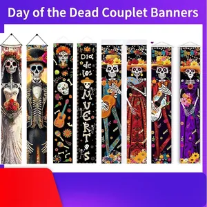Banner da Portico Giorno Dei Morti Decorazione Messicana Dia De Los Muertos Teschio di Zucchero Scheletro Bandiera Appesa per Halloween Festa Casa Porta