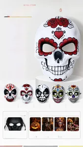 Vue détaillée des masques de crâne EVA Dia de los Muertos avec cinq styles d'impression