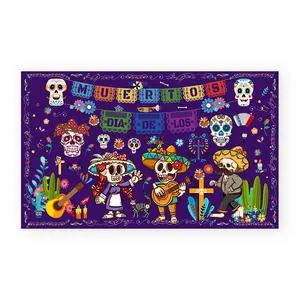 Purple Día de Muertos banner background for traditional Mexican party decorations