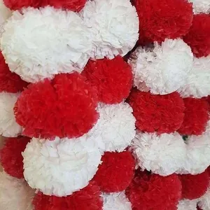 Red and white artificial marigold flower garland for Diwali and Day of the Dead decor