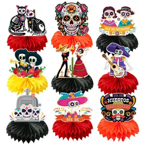 Mexican Day Of The Dead Party Honeycomb Centerpieces Colorful Skull Paper Desktop Ornaments Festive Celebration Supplies