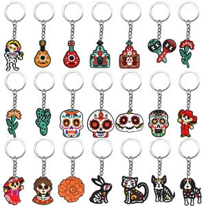 Set of 21 Day of the Dead cartoon PVC keychains for festive bag charms