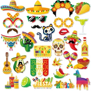 Colorful set of Mexican fiesta photo booth props with sombrero and sugar skull designs