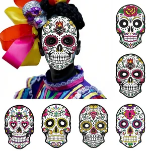 Mexican Day Of The Dead Paper Masks Set Colorful Sugar Skull Halloween Party Decor Props For Masquerade Festival Carnival Decoration