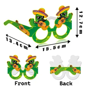 Detail view of Mexican cactus party glasses with specific size and dimension labels.