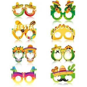 Colorful Mexican Fiesta party photo booth props set with taco cactus sugar skull designs.