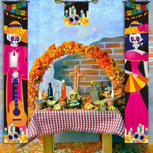 Mexican Day of the Dead banner set featuring sugar skull and marigold designs for parties