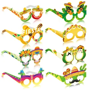 Set of 8 colorful Mexican Fiesta themed paper glasses for party photo booth props