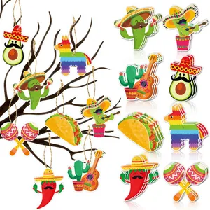 Mexican Fiesta DIY Hanging Ornaments Paper Cactus Chili Taco Avocado Banner For Cinco de Mayo Party Decorations Photo Props