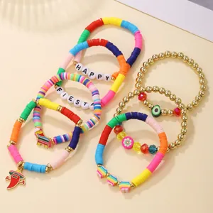 Group of colorful Mexican Fiesta bracelets with chili pepper and piñata charms