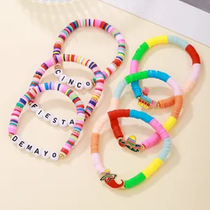 Set of Mexican Cinco de Mayo bracelets with colorful heishi beads and festive charms.
