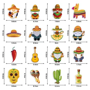 Mexican fiesta party decorations set with 16 cartoon designs and precise size measurements