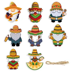 Mexican style DIY gnome hanging tags with jute twine for Cinco de Mayo party decoration