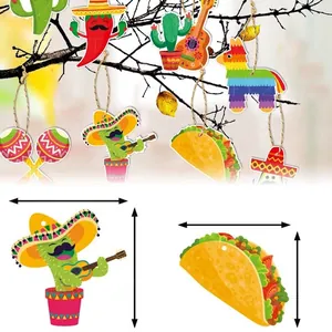 Colorful Cinco de Mayo hanging decorations set with cactus and taco motifs for party decor