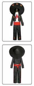 Front and back view of children's Mexican Day of the Dead costume with rose embroidery