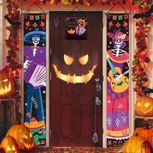 Vibrant Dia de Muertos 3-piece door banner set for Halloween festive party decorations