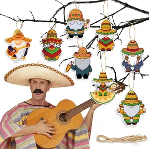Detail view of Mexican gnome hanging ornaments for Cinco de Mayo festive decoration