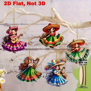 Cinco de Mayo Mexican dancer 2D flat wooden hanging ornaments with 0.3cm thickness