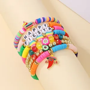 Vibrant multi-layered Fiesta bracelet set with colorful Pinata and Chili charms
