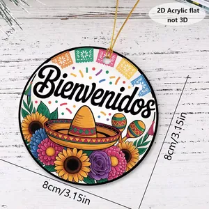 Detailed view of 8cm 2D acrylic flat Cinco de Mayo ornament with sombrero design